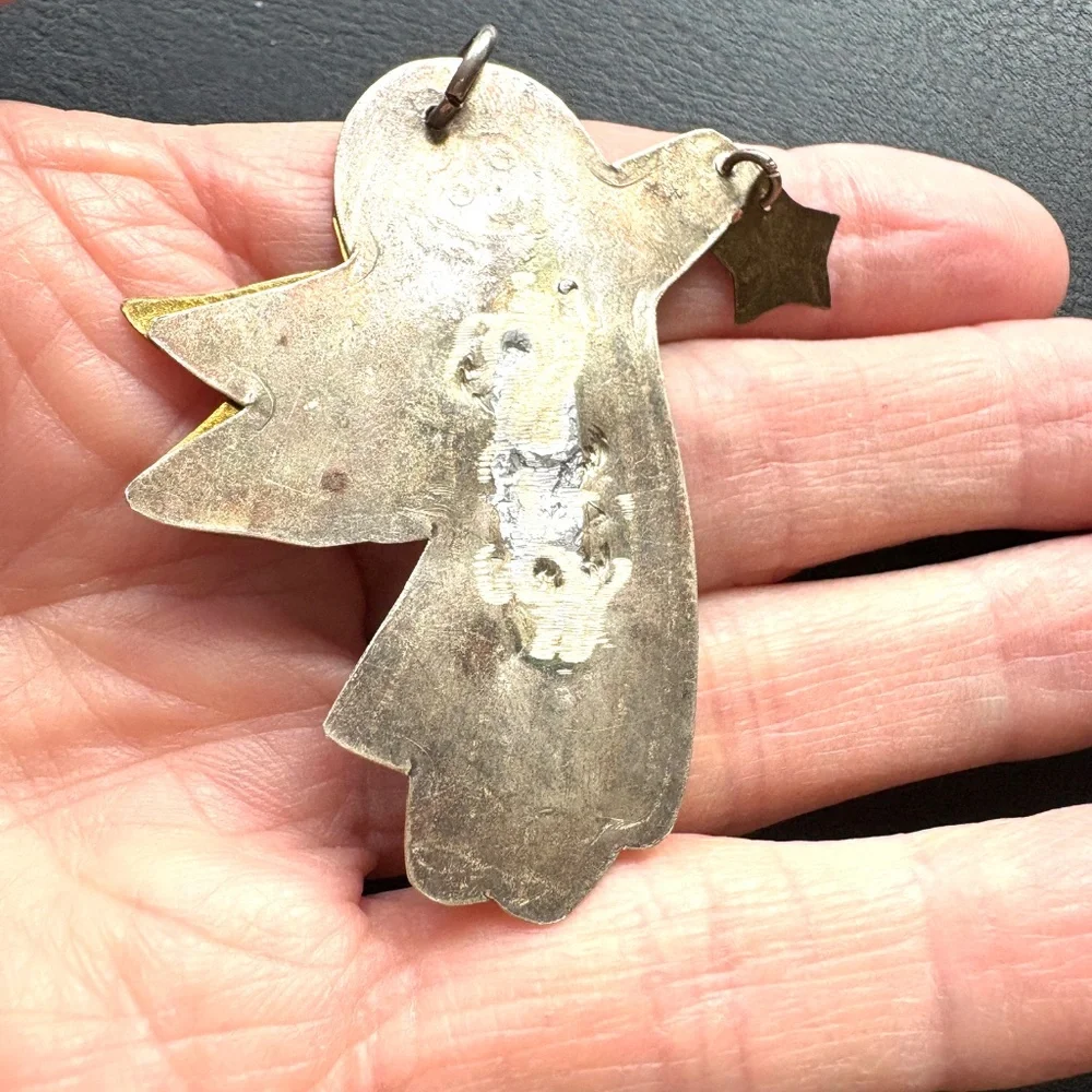 necklace angel star wings silver brass handmade vintage folk art 54